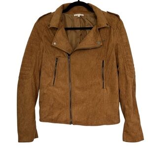 BAEVELY Women’s Faux Suede Moto Jacket Camel/Brown Quilted Shoulder Strap SIZE S